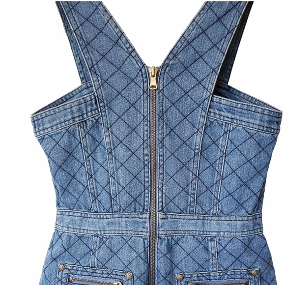 Balmain inspired made by dkny mini denim dress blue button detailed slim fit S - Picture 8 of 10